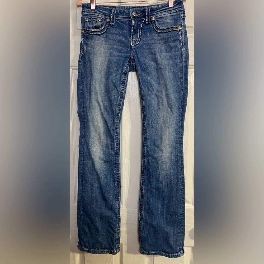Miss Me Womens Boot Cut Jeans Mid Rise Pocket Denim Blue JS5014B32 Size 28